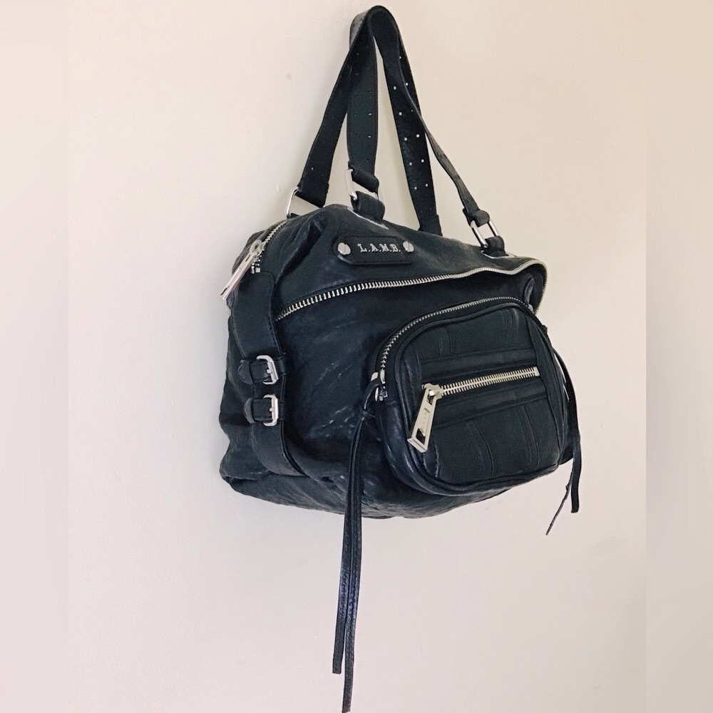 VINTAGE L.A.M.B. Gwen Stefani Black Leather Satchel Handbag